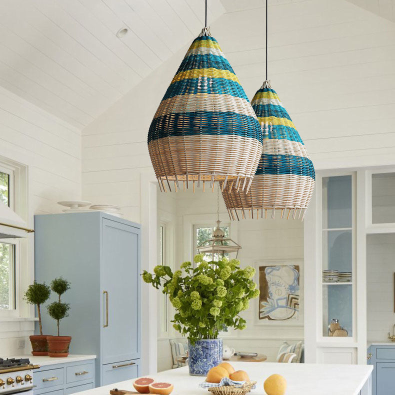 Modern Colorful Bamboo Weaving 1-Light Pendant Light