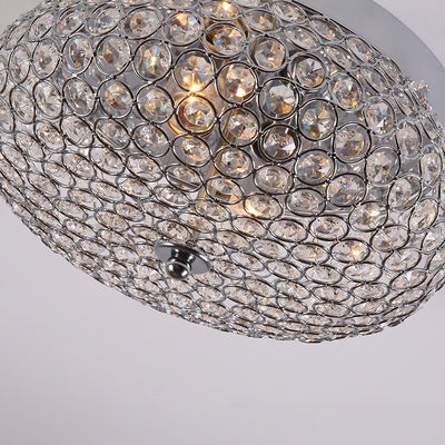 European Luxury Crystal Round Drum 2-Light Flush Mount Ceiling Light