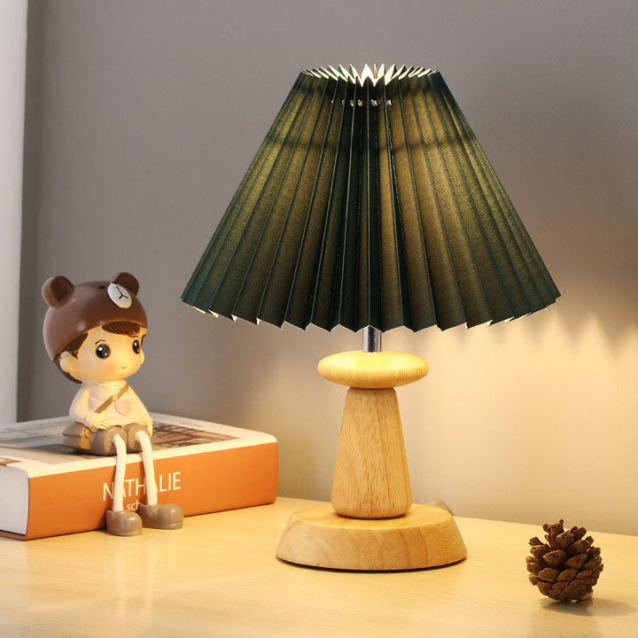 Zeitgenössische skandinavische Tischlampe mit massivem Holzfuß und PVC-Lampenschirm, 1-Licht für Schlafzimmer 