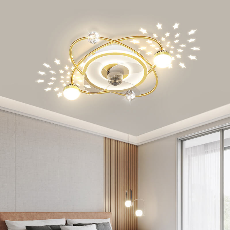 Modern Light Luxury Ring Star Effect LED Invisible Flush Mount Ceiling Fan Light