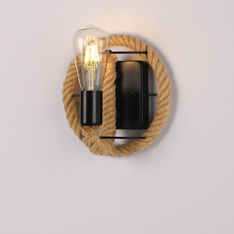 Lámpara de Aplique de Pared Redonda de Hierro de Cuerda Industrial Vintage 1/2 Luz 