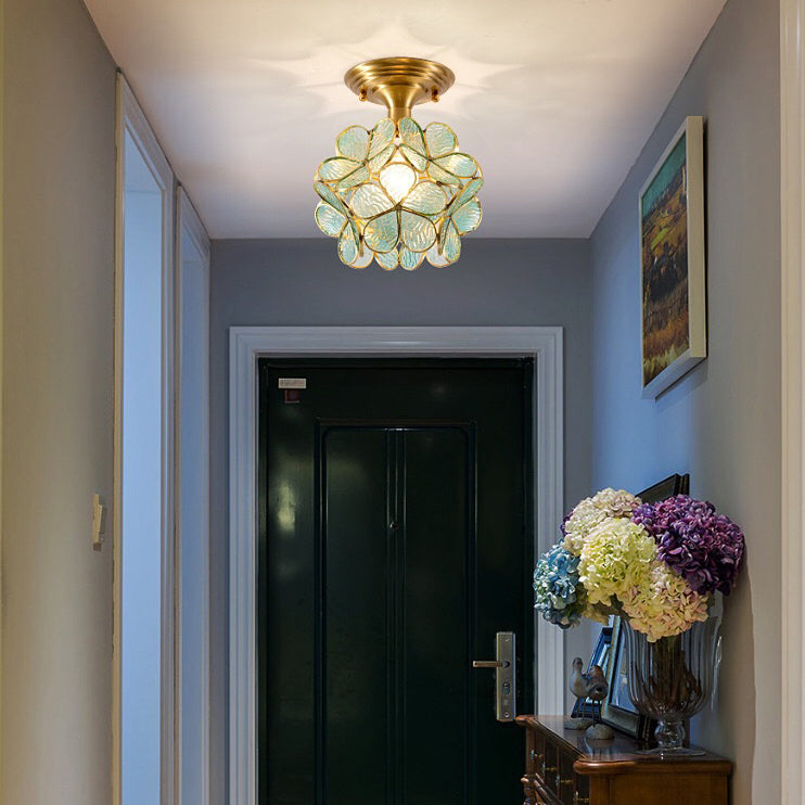Moderne Art Déco Pétale Bulle Verre Abat-jour Cadre en Laiton Plafonnier Semi-Encastré à 1 Lumière Pour Salon 
