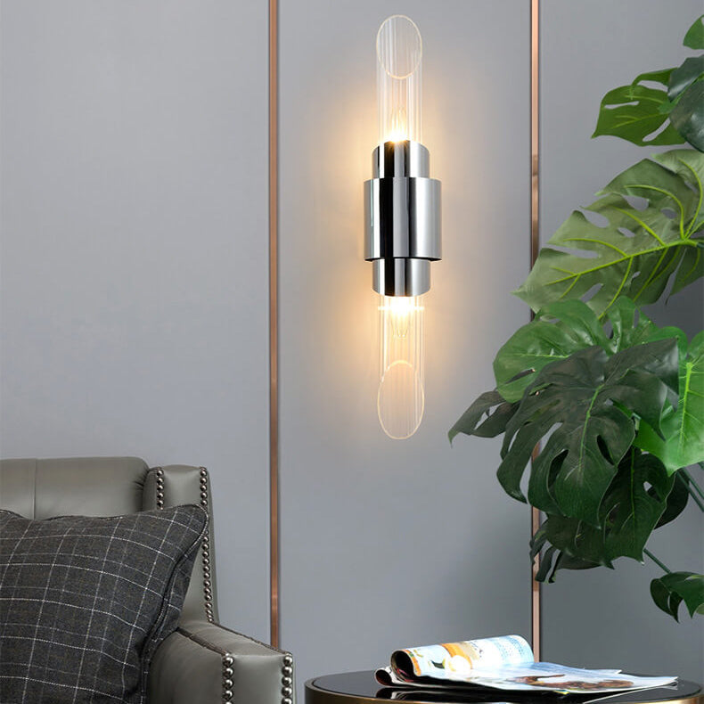 Applique Murale à Colonne en Verre en Acier Inoxydable Moderne de Luxe avec 2 Lumières 