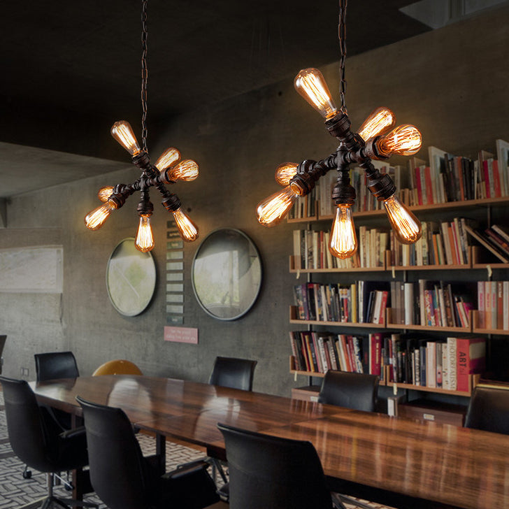 Industrielles Eisen-Wasserrohr-Design 7-Licht-Kronleuchter 