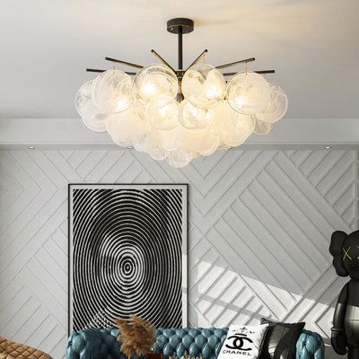 Traditional French Round Cloudy Full Copper Aluminum Lens 5/6 Light Chandelier For Living Room