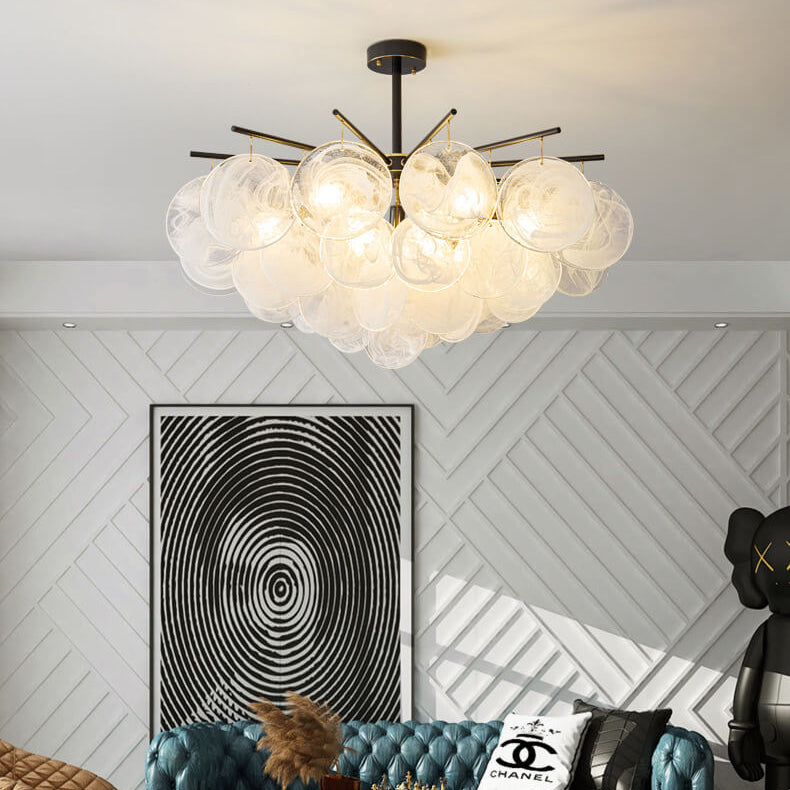 Traditional French Round Cloudy Full Copper Aluminum Lens 5/6 Light Chandelier For Living Room