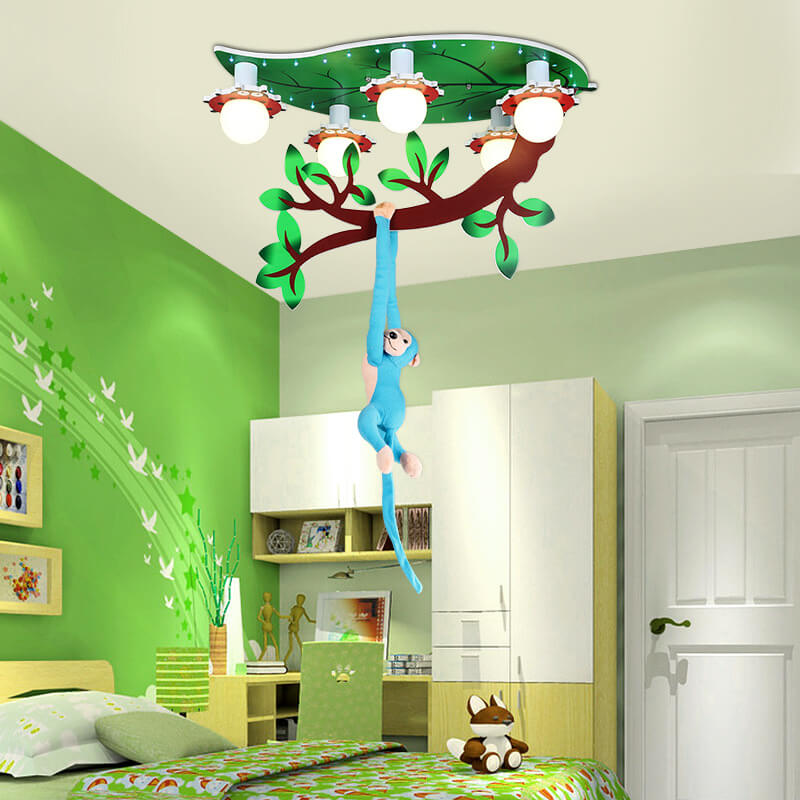 Contemporary Creative Kids Monkey Leaf Acrylic 5-Light Flush Mount Ceiling Light For Bedroom