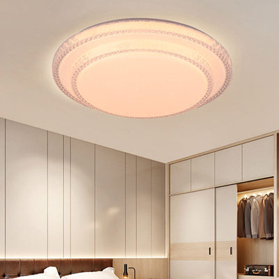 Modern Simple Round Thin Double Crystal LED Flush Mount Ceiling Light