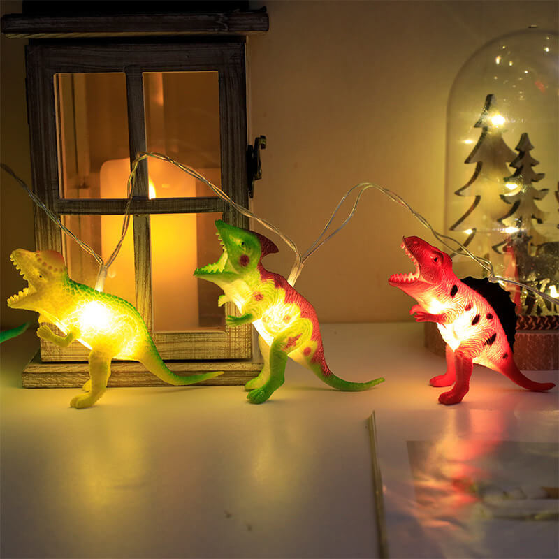Lumière de guirlande à LED avec boîte à piles et décoration de dinosaure dessin animé créatif 