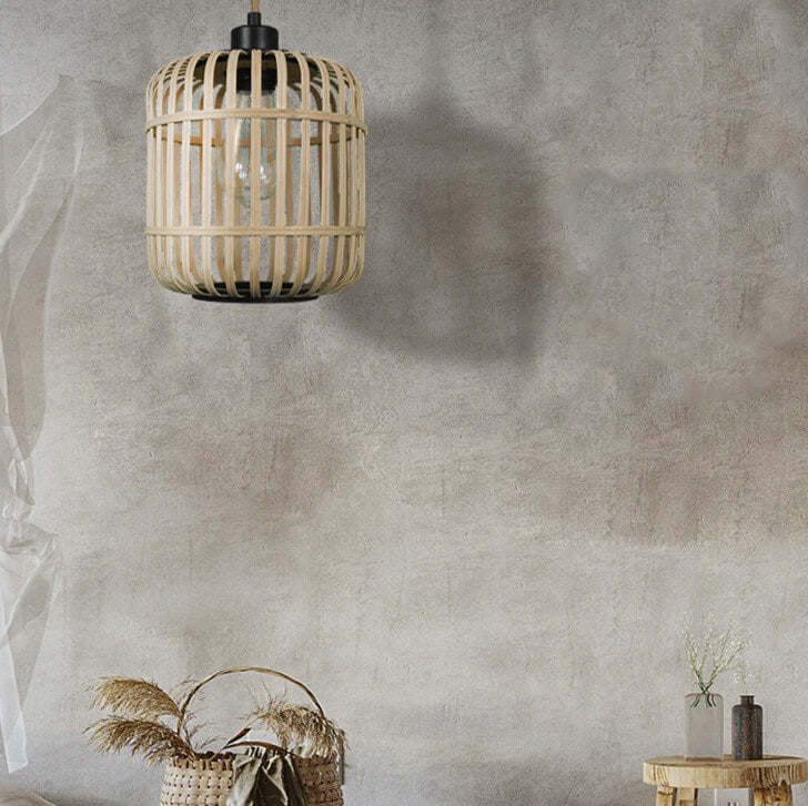 Moderne Bambus- und Rattan-Weberei Hohlkäfig-Design 1-Licht Pendelleuchte 