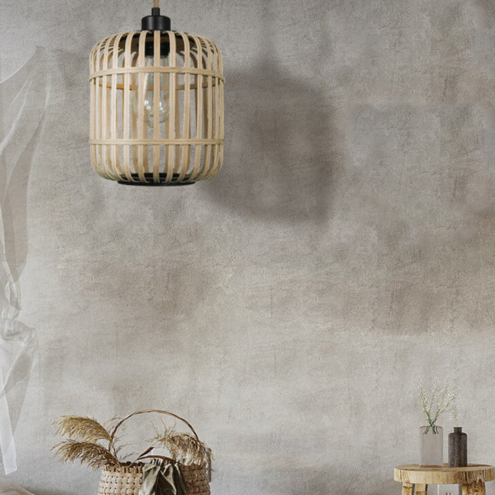 Moderne Bambus- und Rattan-Weberei Hohlkäfig-Design 1-Licht Pendelleuchte 
