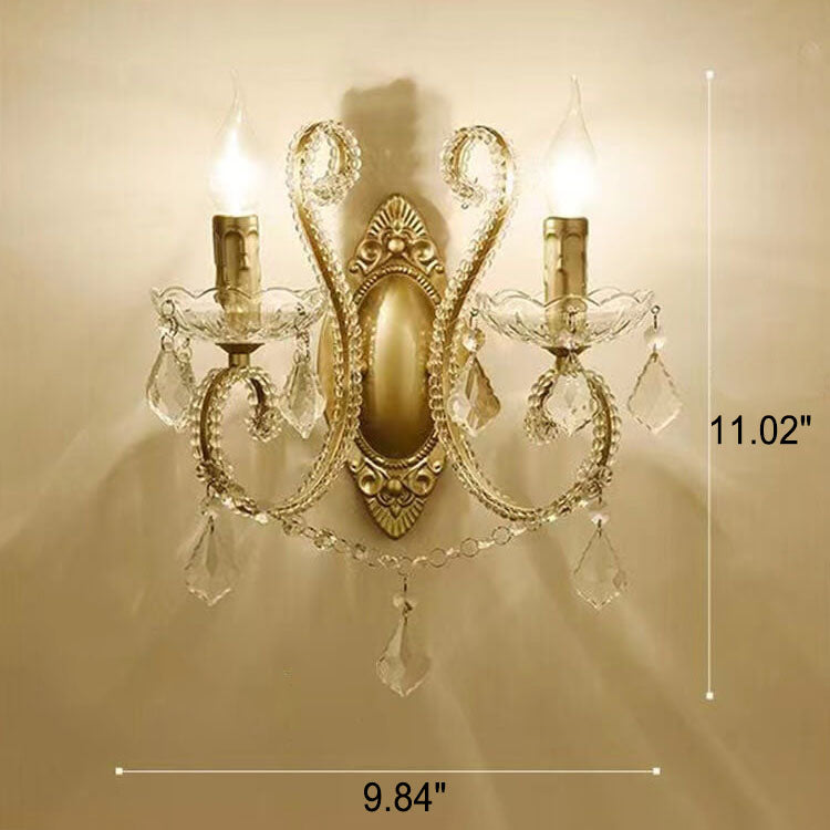 European Vintage Crystal Candelabra 1/2 Light Wall Sconce Lamp