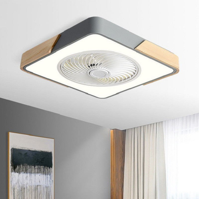 Nordic Macaron Square Wood LED Flush Mount Ceiling Fan Light