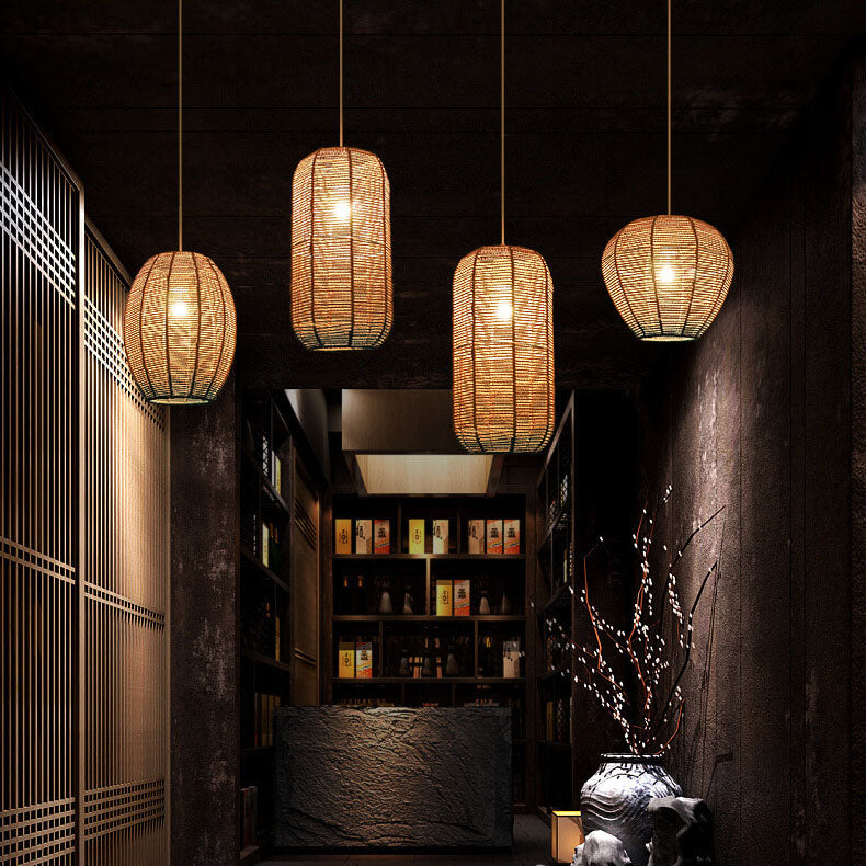 Modern Chinese Hemp Rope Round Geometry 1-Light Pendant Light