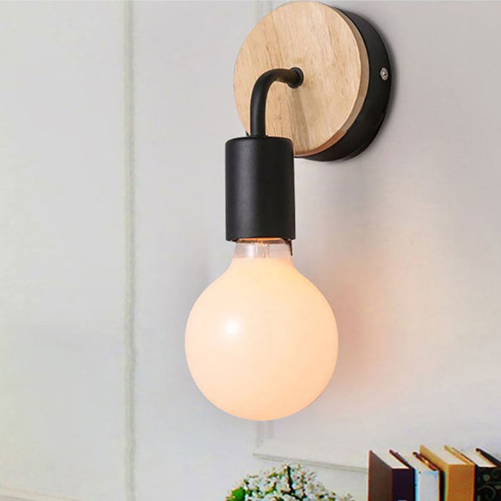 Lámpara Aplique de Pared de 1 Luz de Madera Curvada de Hierro de Simplicidad Moderna para Dormitorio 