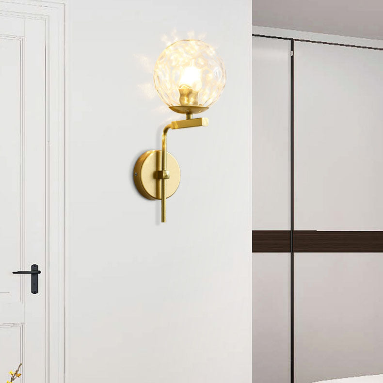 Contemporary Nordic Round Glass Iron Right Angle Arm 1-Light Wall Sconce Lamp For Bedroom