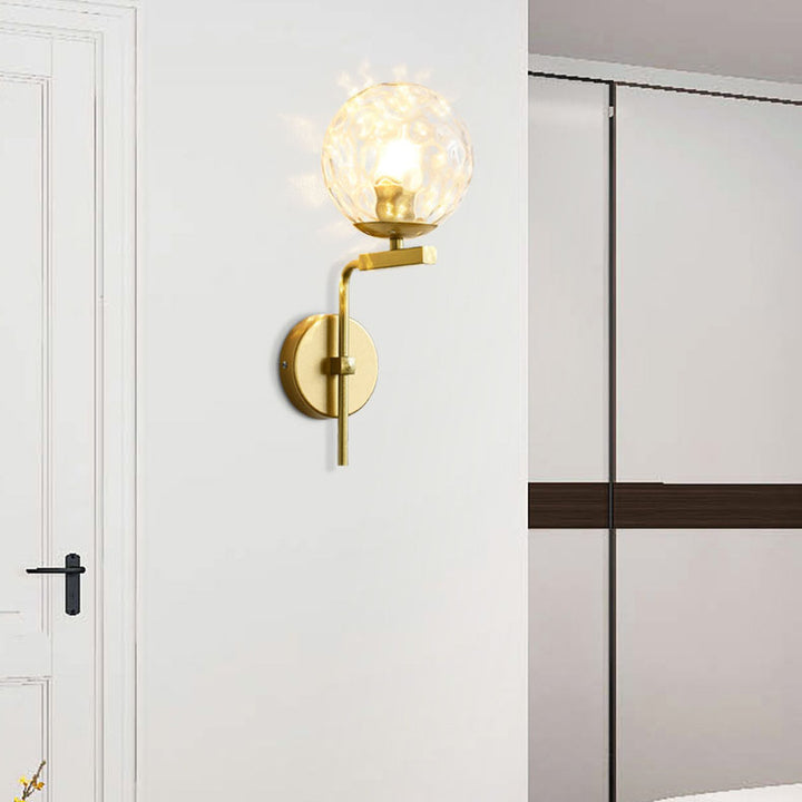 Contemporary Nordic Round Glass Iron Right Angle Arm 1-Light Wall Sconce Lamp For Bedroom