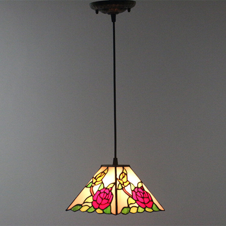 Vintage Glass Tiffany Flower Pattern Design 1-Light Pendant Light
