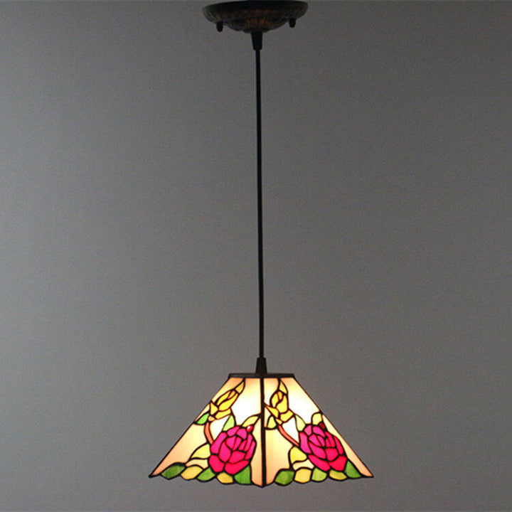 Vintage Glass Tiffany Flower Pattern Design 1-Light Pendant Light