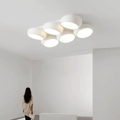 Scandinavian Modern Minimalist Iron Plastic Round LED Semi-Flush Mount Ceiling Light