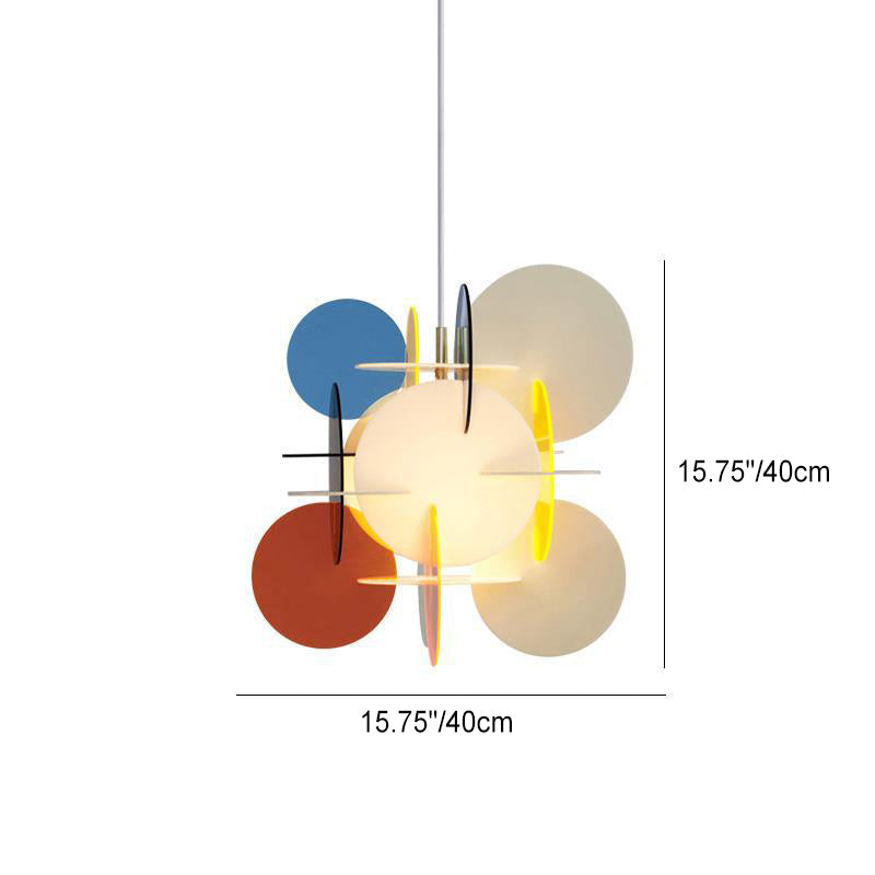 Contemporary Scandinavian Macaron Acrylic Round Sheet Splicing 1-Light Pendant Light For Dining Room