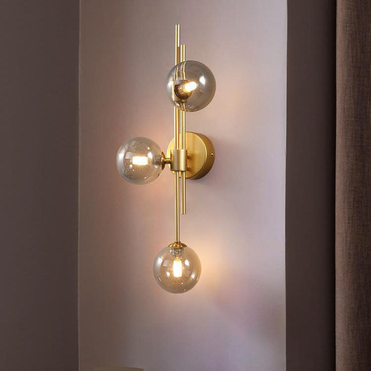 European Vintage Minimalist Orb Hardware Glass 3-Light Wall Sconce Lamp