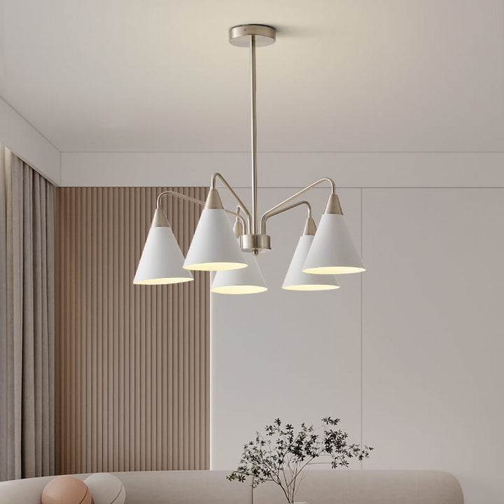 Modern Minimalist Cone Shade Sand Nickel Branch Iron 3/5 Light Chandelier for Living Room