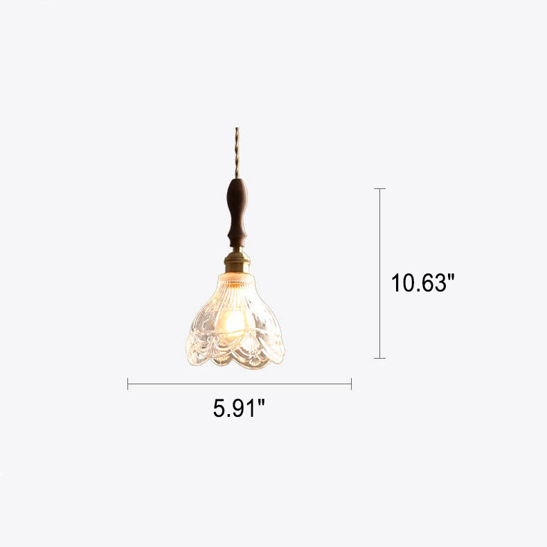 1-flammige Pendelleuchte aus japanischem gemustertem Glas in Nussbaum