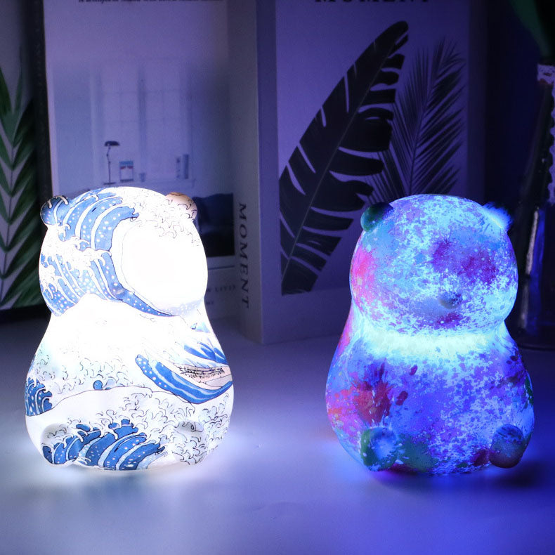 Lámpara de mesa LED con control remoto por toque, recargable por USB, moderna y creativa con forma de panda 
