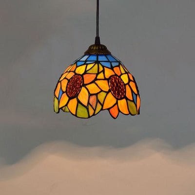 Creative Retro Tiffany 1-Light Sun Flower Pendant Light