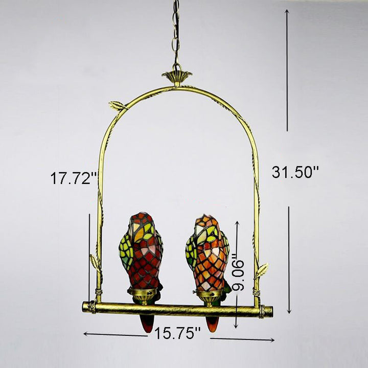 Tiffany Chinese Vintage Glass Parrot LED Pendant Light