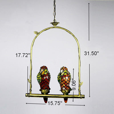 Tiffany Chinese Vintage Glass Parrot LED-Pendelleuchte 
