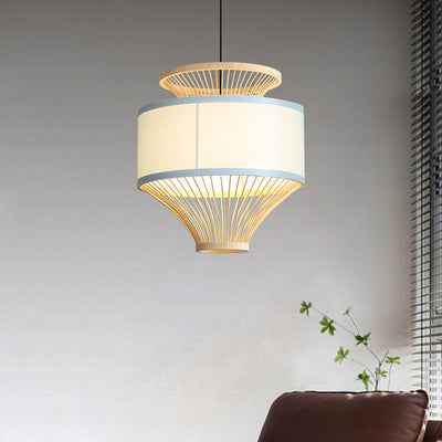 Japanese Bamboo Weaving Lantern Solid Color Fabric 1-Light Pendant Light