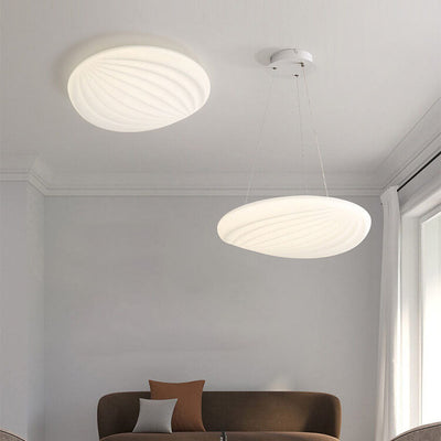 Modern Minimalist Milk White Acrylic Striped Round LED Flush Mount Ceiling Light