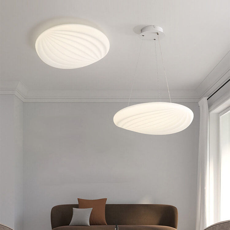 Modern Minimalist Milk White Acrylic Striped Round LED Flush Mount Ceiling Light