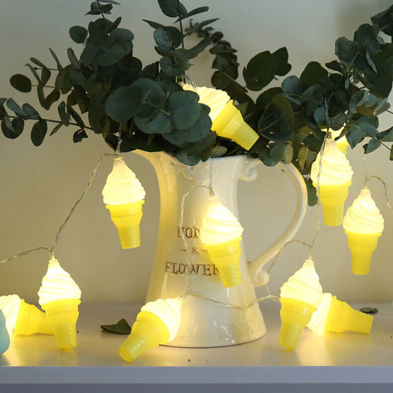 Crème glacée créative moderne pour enfants, guirlande lumineuse LED avec batterie USB, décoration 
