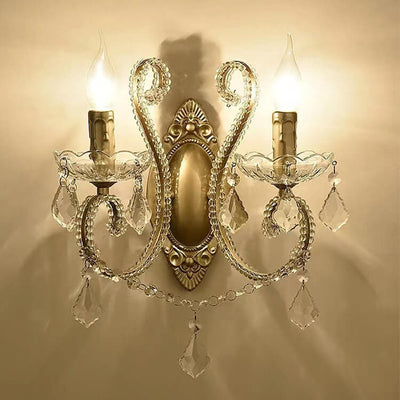 European Vintage Crystal Candelabra 1/2 Light Wall Sconce Lamp