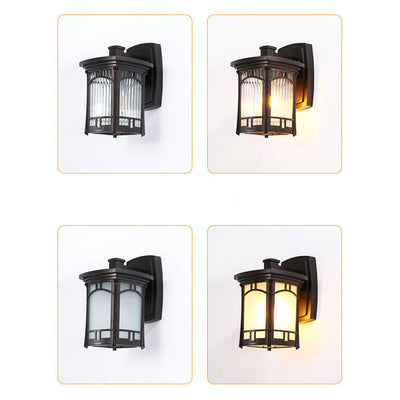 Modern Square Aluminum Glass Carved 1-Light Outdoor Waterproof Wall Sconce Lamp