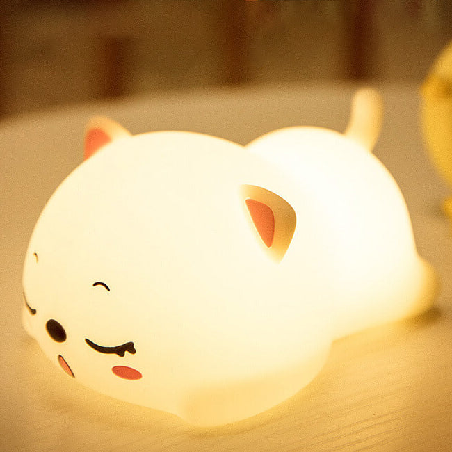 Lámpara de mesa con luz nocturna LED de control remoto de silicona creativa y encantadora de gato 