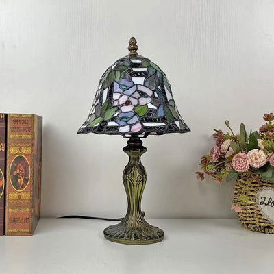 Tiffany Simple Flower Cup Alloy Stained Glass 1-Light Table Lamp