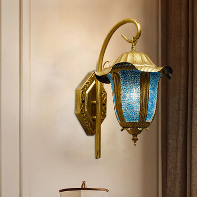 Bohemian Moroccan Blue Iron 1-Light Bent Arm Wall Sconce Lamp