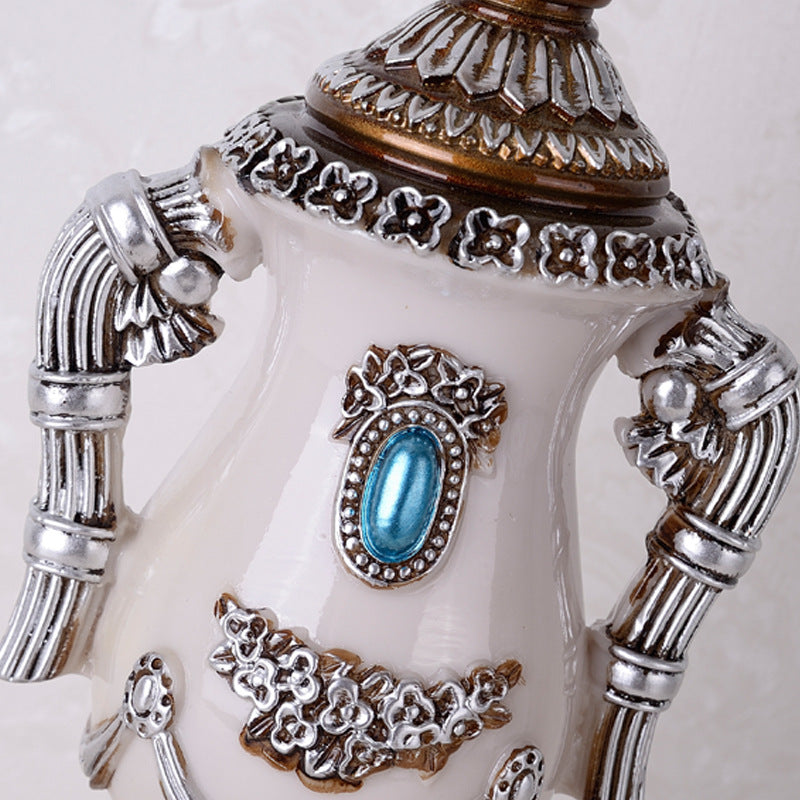 Traditionelle europäische runde Blumenperlen-Harzgewebe-1-Licht-Tischlampe für Schlafzimmer 