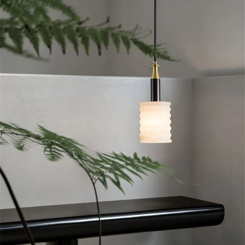 Minimalistische chinesische Marmor-Eisen-Säule 1-Licht-Pendelleuchte 