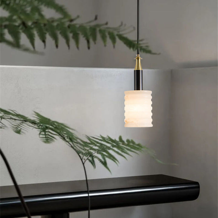 Minimalistische chinesische Marmor-Eisen-Säule 1-Licht-Pendelleuchte 
