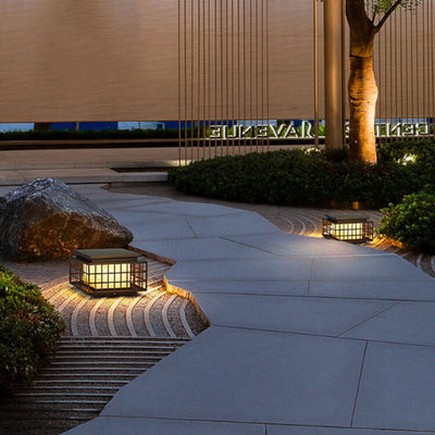 Modern Chinese Square Column Outdoor Waterproof Patio 1-Light Landscape Light