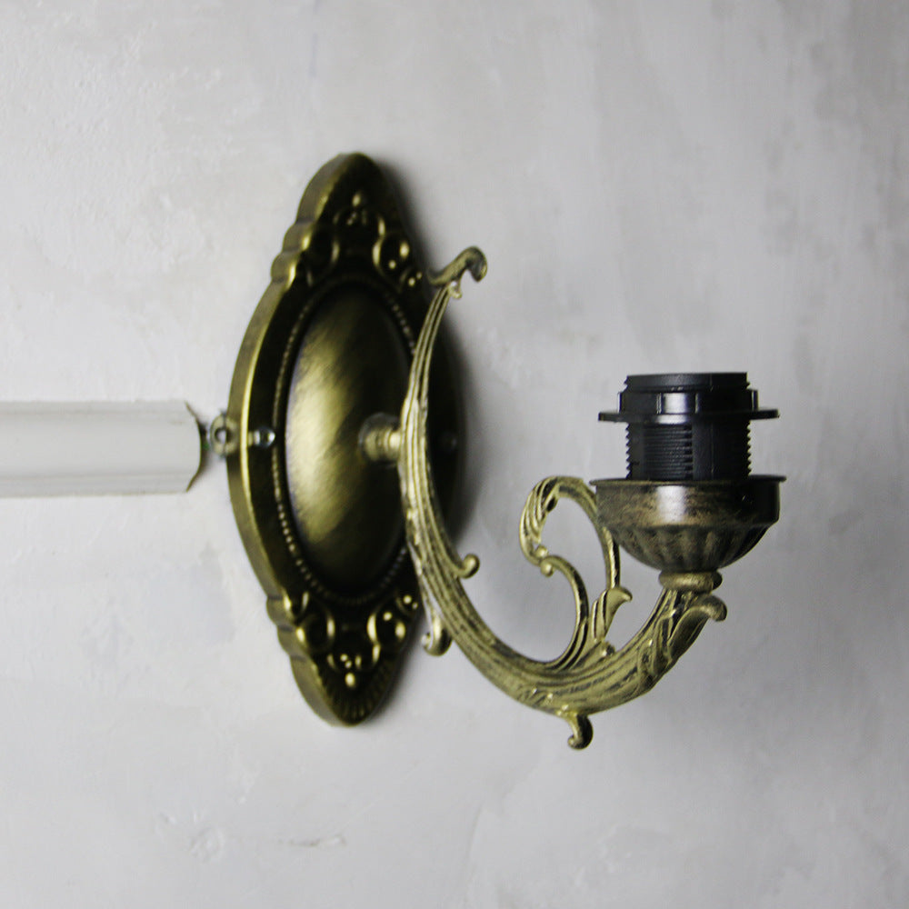 Traditional Tiffany Baroque Stained Glass Iron Round Bowl 1-Light Wall Sconce Lamp for Living Room