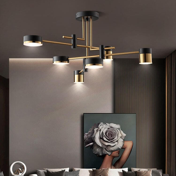 Modern Minimalist Black Gold Balanced 4-8 Light Semi-Flush Mount Light