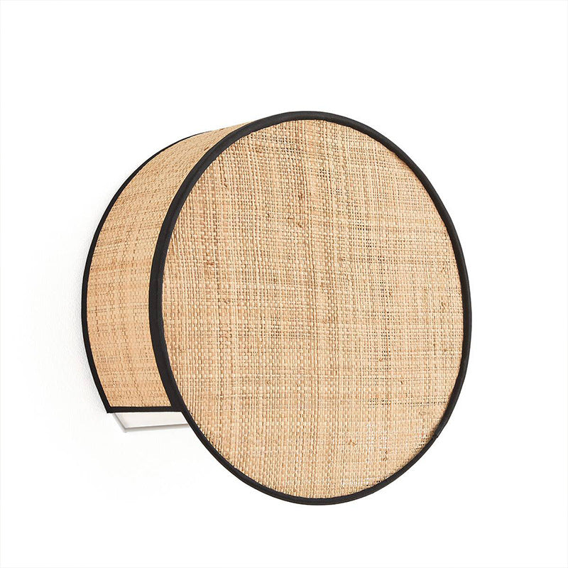 Zeitgenössische Boho Rattan Weben Zylinder Schatten 1-Licht Wand Leuchte Lampe für Schlafzimmer 
