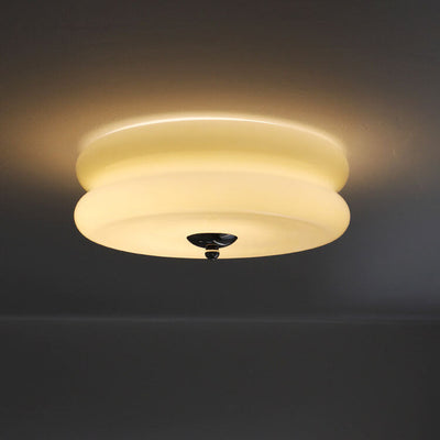 French Minimalist Cream Glass Round LED Flush Mount Ceiling Light