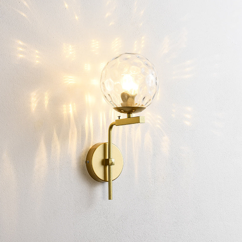 Contemporary Nordic Round Glass Iron Right Angle Arm 1-Light Wall Sconce Lamp For Bedroom